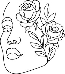 Woman face with flower outline