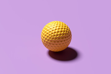 Wall Mural - Yellow golf ball on purple background. Abstract art for sports advertising. 3d rendering.