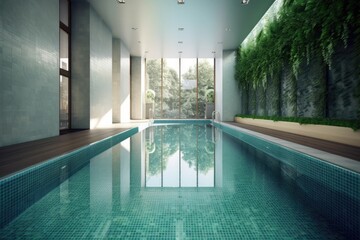 Lap pool, featuring a long and narrow design that allows for continuous swimming and exercise, perfect for fitness enthusiasts - Generative AI