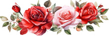 Watercolor Floral Bouquet Composition With Red Roses Transparent Background, Generative Ai