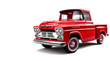 Red Vintage Pickup Truck On A Transparent Background. AI Generator