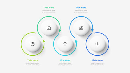 Fototapete - Thin lines with 5 circles. Infographic template. Concept of five steps of business timeline