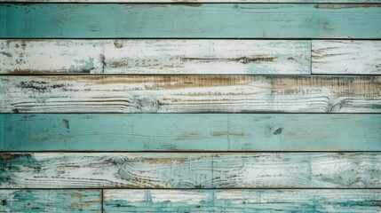 Wall Mural - Turquoise wooden background with a distressed, beachy vibe, generative ai