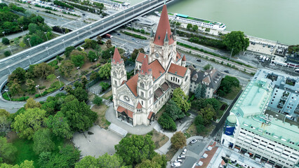 Aerial view of St. Francis of Assisi Church in Vienna