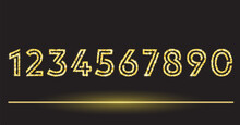 Realistic Shining Golden Glitter Numbers 1, 2, 3, 4, 5, 6, 7, 8, 9, 0. Set Of Isolated Vector Objects One, Two, Three, Four, Five, Six, Seven, Eight, Nine, Zero For Decoration, Celebration Design.