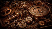 Classic Background With Steampunk-style Mechanisms. High Quality Illustration Generative AI