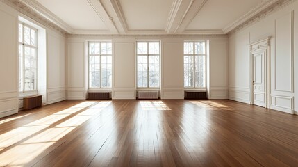 Wall Mural - empty room with hardwood floors and white walls, generative ai