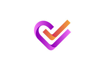 Heart and Check symbol 3D style logo