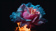 Illustration of colorful rose with smoke. Generative Ai
