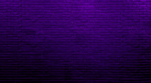 Neon Purple Brick Wall Texture For Pattern Background. Abstract Architectural Wide Panorama Brick Work Wall For Rustic, Industrial, Loft, Futuristic Design In Close Up View.