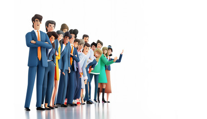  Successful business people, business team stay in line, smile and wave to camera. 3D rendering illustration