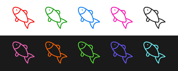 Set line Fish icon isolated on black and white background. Vector