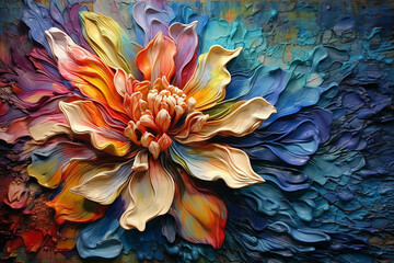 Colorful Flower Impasto Painting Art. Ai generative