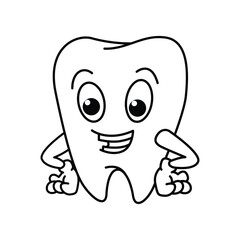 Wall Mural - Funny tooth cartoon characters vector illustration. For kids coloring book.