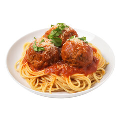 spaghetti and meatballs isolated on a transparent background, generative ai