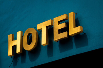 Hotel sign on building facade