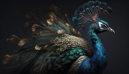 Naklejka na meble Peacock abstract wallpaper. Contrast background Peafowl in vivid colors generative ai