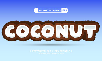 Wall Mural - Coconut 3d editable vector text effect with a blue background