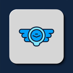 Poster - Filled outline Aviation emblem icon isolated on blue background. Military and civil aviation icons. Flying emblem, eagle bird wing and winged frame. Vector