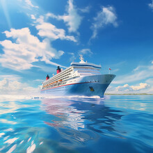 White Cruise Ship At Sea On A Sunny Day. Ai Generadet Art.