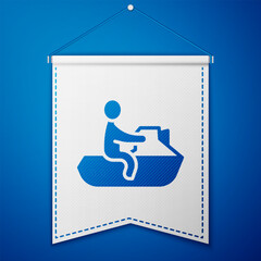 Poster - Blue Jet ski icon isolated on blue background. Water scooter. Extreme sport. White pennant template. Vector