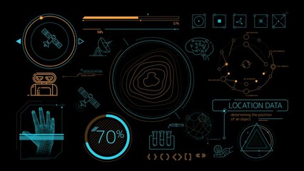 Wall Mural - animated infographics on the theme of satellite internet and geolocation.