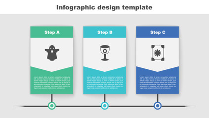 Sticker - Set Ghost, Medieval goblet and Ancient magic book. Business infographic template. Vector