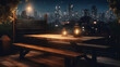 © abdulmoizjaangda - Urban wooden table surrounded by dreamy night street ambiance. Generative AI