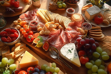 Wall Mural - Top view Gourmet charcuterie and cheese board