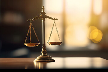 law scale justice symbol on the blurred background. judge justice concept. generative ai