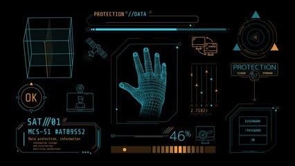 Wall Mural - animated infographics on the theme of satellite internet and data protection.