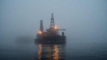 Wall Mural - An oil rig in a foggy channel AI generated