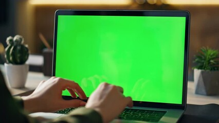 Wall Mural - Hands typing mockup laptop working remotely in workplace close up. Woman writing