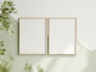 Wall Mural - two vertical frames on the white and green wall, boy room interior frame mockup, print mockup, baby room mockup, kids room mockup, nursery interior frame mockup, gallery wall mockup, 3d render