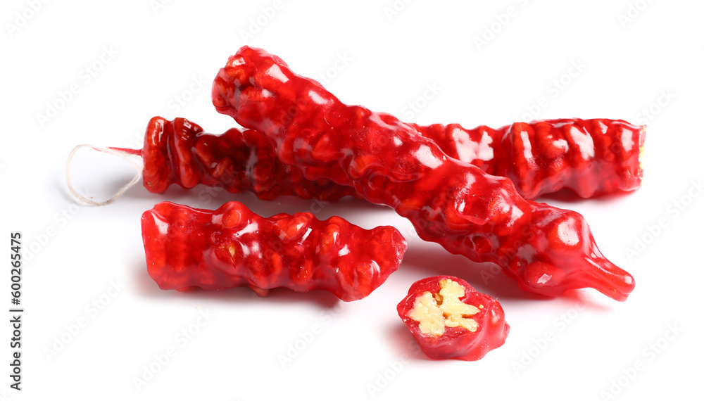 Tasty churchkhela isolated on white background