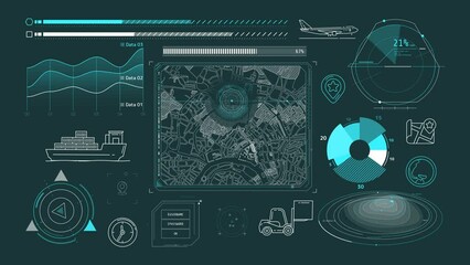 Canvas Print - Animated infographics on the theme of geolocation and cargo transportation.
