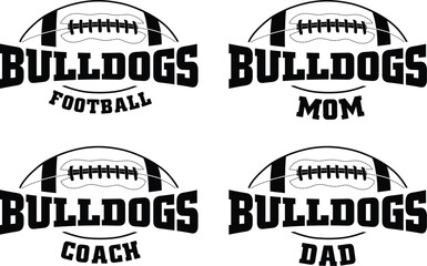 Poster - Football - Bulldogs is a sports team design that includes text with the team name and a football graphic. Great for Bulldogs t-shirts, mugs, advertising and promotions for teams or schools.