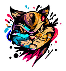 Canvas Print - a bold style of a cat face with splash of color