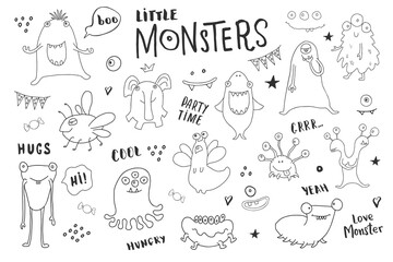 Wall Mural - Cute monsters set. Cartoon monsters collection. Vector illustration