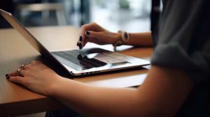 Wall Mural - person using a computer or tablet for online shopping or browsing generative ai
