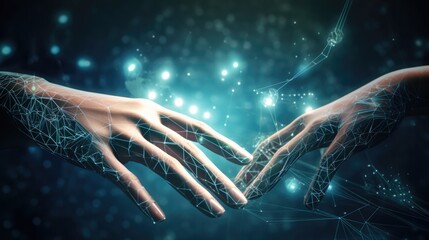 Wall Mural - human hand, big data of Global network connection background generative ai