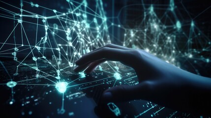 Wall Mural - human hand, big data of Global network connection background generative ai