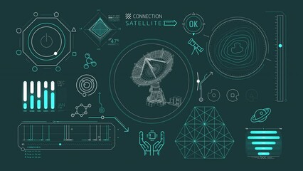 Canvas Print - animated infographics on the theme of radio astronomy and space observation.