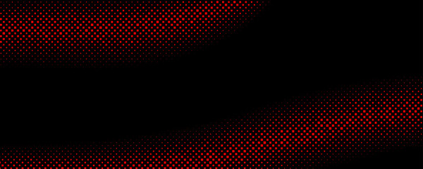 Wall Mural - Dark red halftone gradient texture. Retro dotted wallpaper. Comic pop art style checkered frame texture. Wave pattern on black background for banner, flyer, poster, presentation. Vector backdrop.