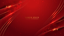 Golden Lines With Curve Light, Sparkle Glowing Effect And Bokeh Elements. Red Luxury Background Style Vector Design