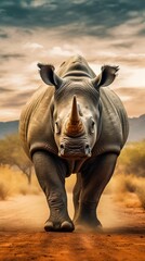 Wall Mural - African Rhino Walking Proudly in its Natural Habitat. Generative ai