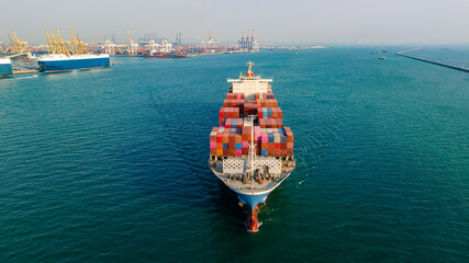 cargo container ship carrying in sea to import export goods and distributing products to dealer and consumers across asia pacific worldwide, global business and industry delivery service  by ship