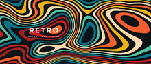 Abstract Retro 70s Background Vector. Colorful Vintage 1970 Stylish Wallpaper With Swirl Psychedelic Shapes. Illustration Design Suitable For Poster, Banner, Decorative, Wall Art.