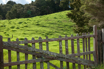 Canvas Print - Rustic old gate in rural landscape