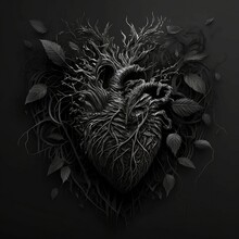 Dark Heart Comprised Of Leaves And Vines Generative AI